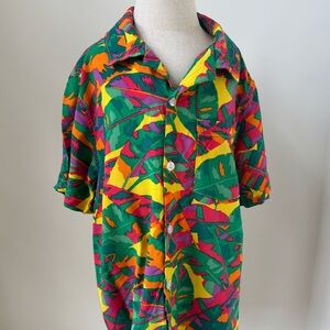 KIDS | Boy’s Cat & Jack Colorful Retro Style Leaf Print Shirt | Size 8